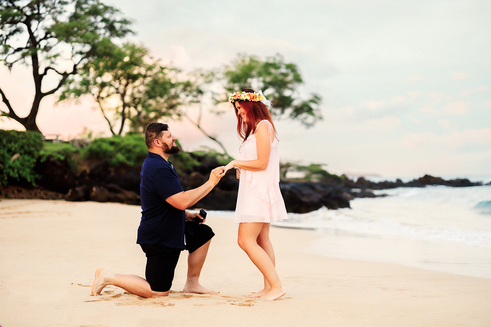 Engagement session in the early morning light at Maluaka Beach, Maui