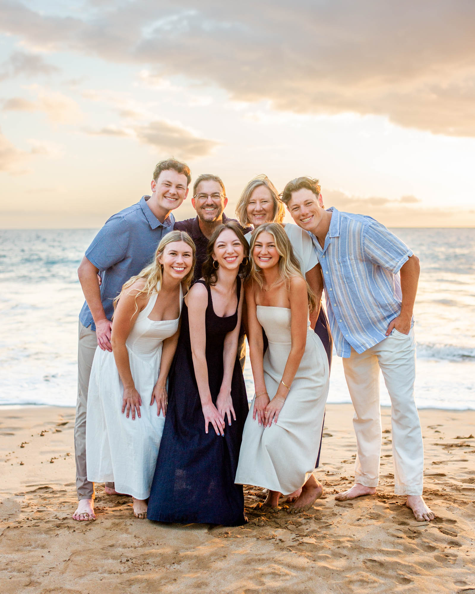 A family portrait at sunset in Wailea