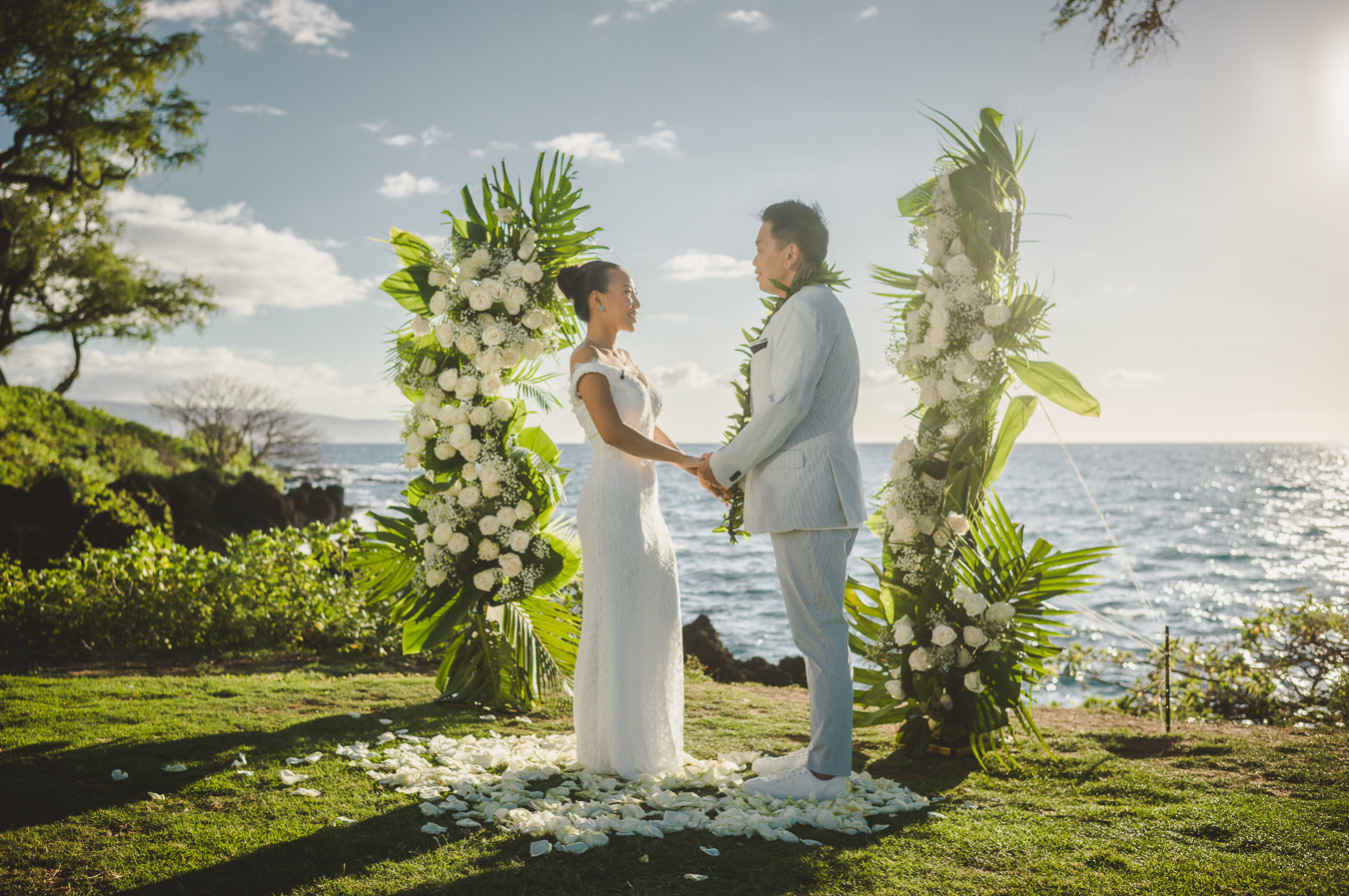 Floral arrangement at a Maui wedding