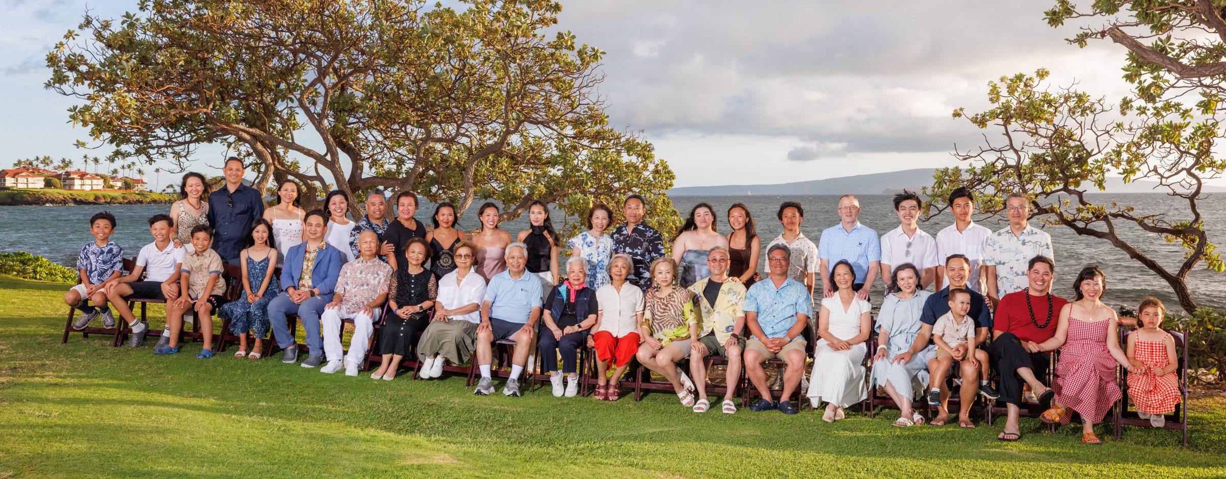 A family of forty photographed together on the oceanfront grounds of the Wailea Beach Resort in Maui